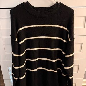 Aerie Black and White Striped Crew Neck Sweater